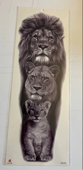 Aslan Ailesi 1 Hafta Kalıcı Tam Kol Bacak Yapıştırma Geçici Dövme 46 CM