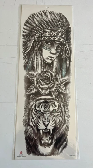 Kızıl Derili Kaplan 1 Hafta Kalıcı Tam Kol Kaplama Bacak Yapıştırma Geçici Dövme 46 CM ürün görseli 1