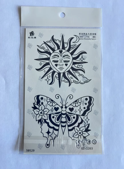 Kelebek Güneş 18x11 cm Yarı Kalıcı Geçici Dövme ürün görseli 1