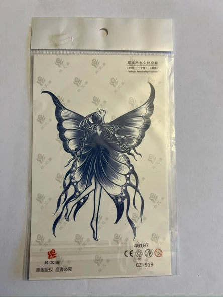 Kelebek Kız 18x11 cm Yarı Kalıcı Hayalet Geçici Dövme Yapıştırma Dövme ürün görseli 1