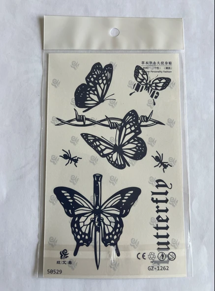 Kelebekler 18x11 cm Yarı Kalıcı Geçici Dövme ürün görseli 1