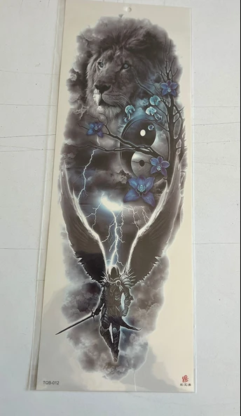 Mavi Çiçekler 1 Hafta Kalıcı Tam Kol Kaplama Bacak Yapıştırma Geçici Dövme 46 CM ürün görseli 1