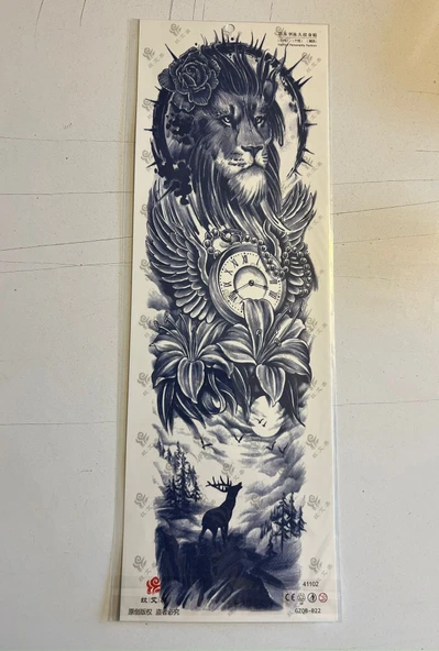 Aslan 3 Hafta Kalıcı Tam Kol Bacak Kaplama Yapıştırma Geçici Dövme 46 CM - 1
