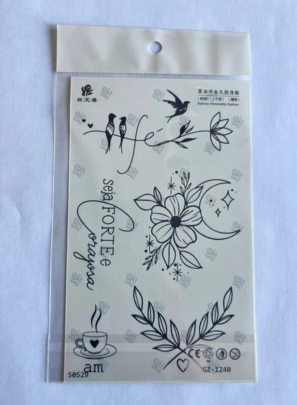 Çiçek Kuş 18x11 cm Yarı Kalıcı Geçici Dövme ürün görseli 1