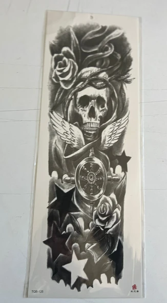 Kanatlı Kuru Kafa 1 Hafta Kalıcı Tam Kol Bacak Yapıştırma Geçici Dövme 46 CM ürün görseli 1