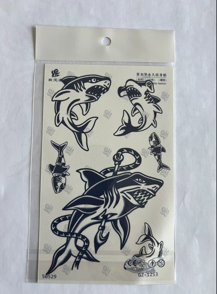 Köpek Balığı 18x11 cm Yarı Kalıcı Geçici Dövme ürün görseli 1