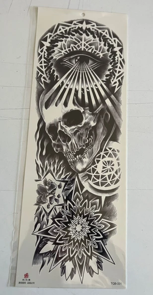 İskelet Mandala 1 Hafta Kalıcı Tam Kol Bacak Yapıştırma Geçici Dövme 46 CM ürün görseli 1