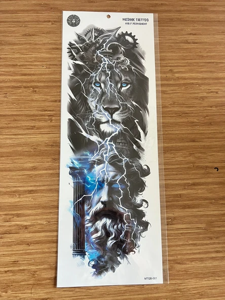 Aslan 1 Hafta Kalıcı Tam Kol Bacak Yapıştırma Geçici Dövme 46 CM ürün görseli 1