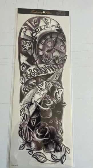 Saat Gül 1 Hafta Kalıcı Tam Kol Kaplama Bacak Yapıştırma Geçici Dövme 46 CM ürün görseli 1