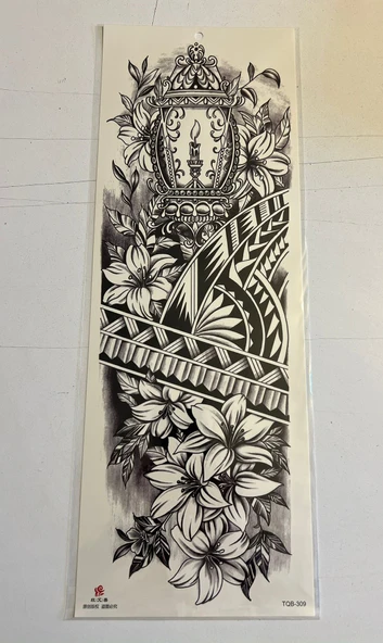 Tribal Çiçek 1 Hafta Kalıcı Tam Kol Bacak Yapıştırma Geçici Dövme 46 CM ürün görseli 1