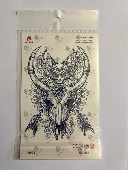 İskelet Boğa 18x11 cm  1 Ay kalıcı Geçici Dövme Yapıştırma Dövme ürün görseli 1