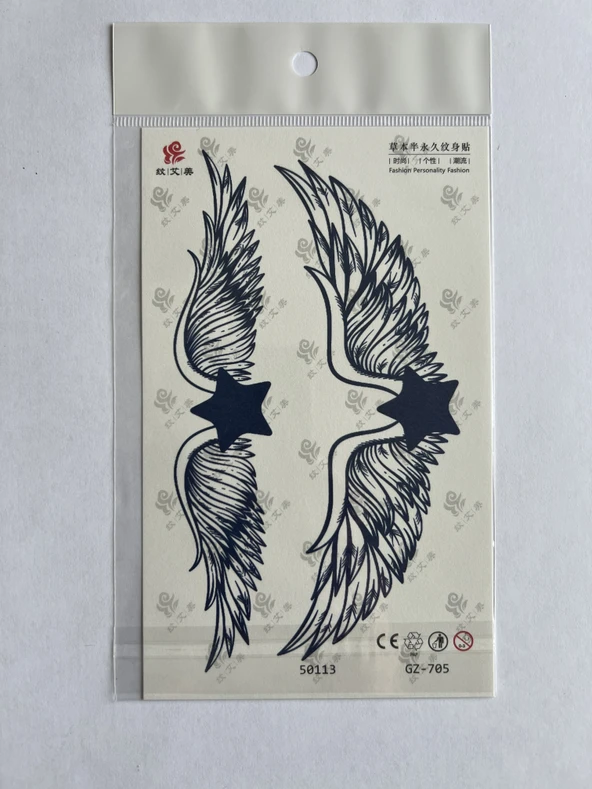 Kanatlar 18x11 cm 1 Aylık Yarı Kalıcı Yapıştırma Geçici Dövme ürün görseli 1