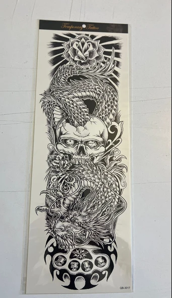 Ejderha İskelet 1 Hafta Kalıcı Tam Kol Kaplama Bacak Yapıştırma Geçici Dövme 46 CM ürün görseli 1