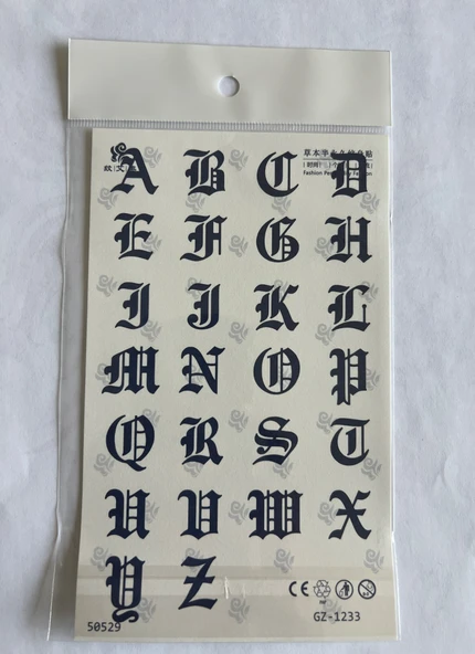 Alfabe Harfler 18x11 cm Yarı Kalıcı Geçici Dövme ürün görseli 1