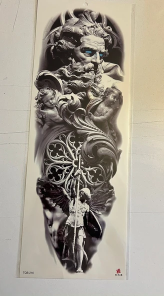 Zeus Melek 1 Hafta Kalıcı Tam Kol Bacak Yapıştırma Geçici Dövme 46 CM ürün görseli 1