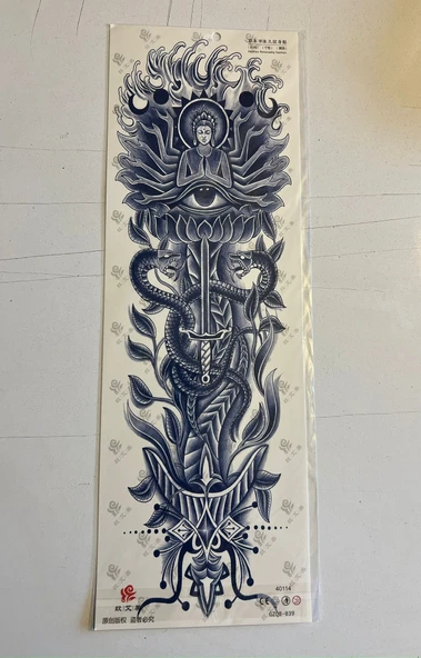 Yılan Kılıç 3 Hafta Kalıcı Tam Kol Bacak Kaplama Yapıştırma Geçici Dövme 46 CM ürün görseli 1