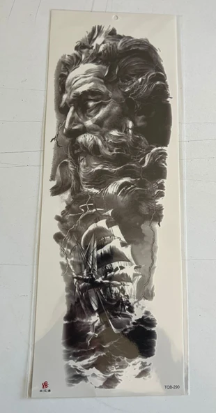 Deniz Tanrısı 1 Hafta Kalıcı Tam Kol Bacak Yapıştırma Geçici Dövme 46 CM ürün görseli 1