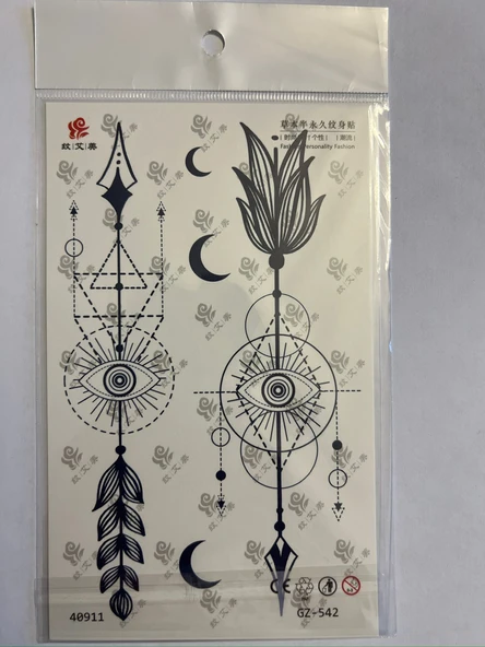 Ok ve Göz 18x11 cm  1 Aylık Yarı Kalıcı Yapıştırma Geçici Dövme ürün görseli 1