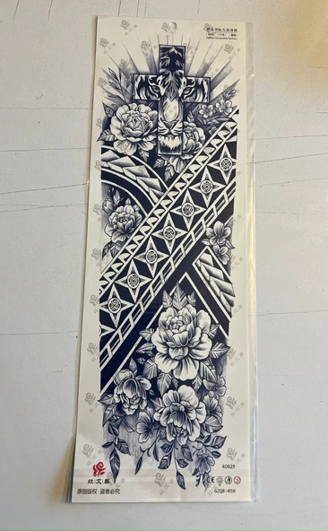 Haç Gül 3 Hafta Kalıcı Tam Kol Bacak Kaplama Yapıştırma Geçici Dövme 46 CM