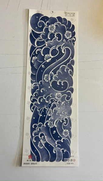 Dalgalar 3 Hafta Kalıcı Tam Kol Bacak Kaplama Yapıştırma Geçici Dövme 46 CM ürün görseli 1