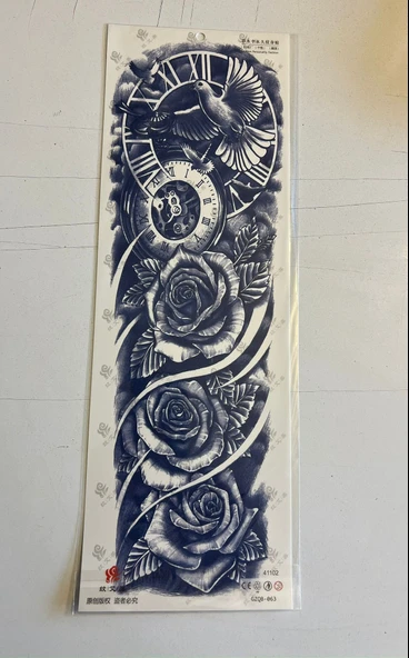 Güvercin Saat 3 Hafta Kalıcı Tam Kol Bacak Kaplama Yapıştırma Geçici Dövme 46 CM ürün görseli 1