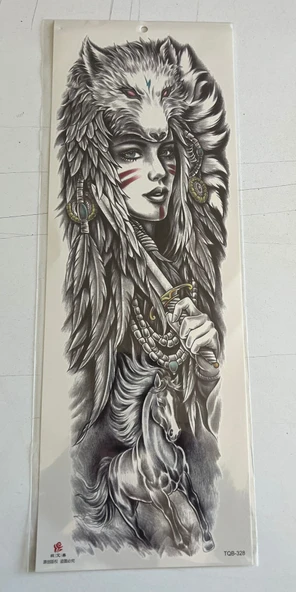 Kızıl Bozkurt 1 Hafta Kalıcı Tam Kol Kaplama Bacak Yapıştırma Geçici Dövme 46 CM ürün görseli 1