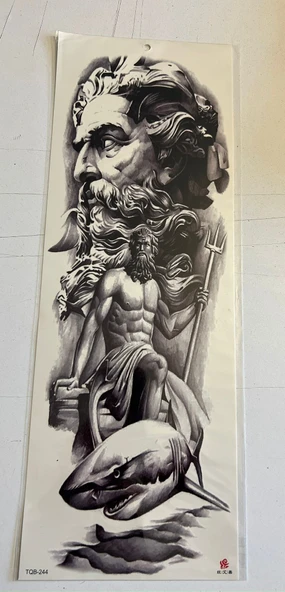 Köpek Balığı 1 Hafta Kalıcı Tam Kol Bacak Yapıştırma Geçici Dövme 46 CM