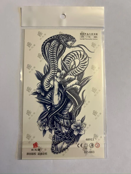 Kobra 18x11 cm  1 Aylık Yarı Kalıcı Yapıştırma Geçici Dövme ürün görseli 1