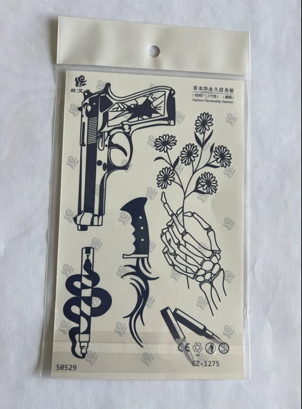 Silah Bıçak 18x11 cm Yarı Kalıcı Geçici Dövme ürün görseli 1