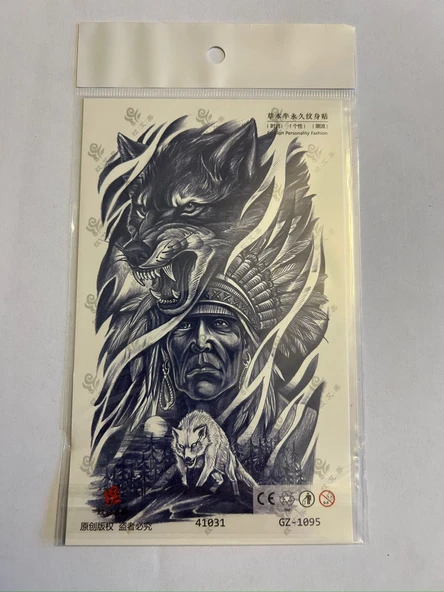 Kızıl Derili Kurt 18x11 cm  Yarı Kalıcı kalıcı Geçici Dövme Yapıştırma Dövme ürün görseli 1