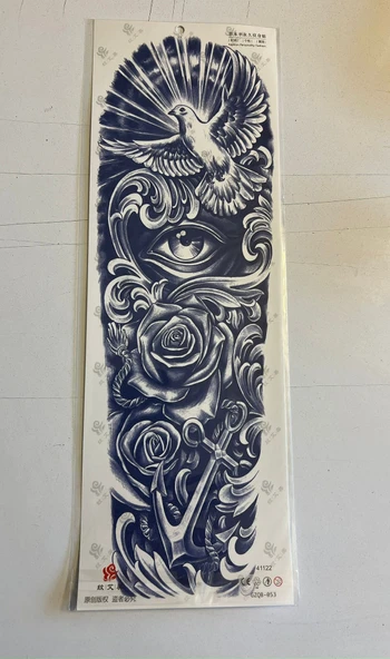 Güvercin Gül 3 Hafta Kalıcı Tam Kol Bacak Kaplama Yapıştırma Geçici Dövme 46 CM ürün görseli 1