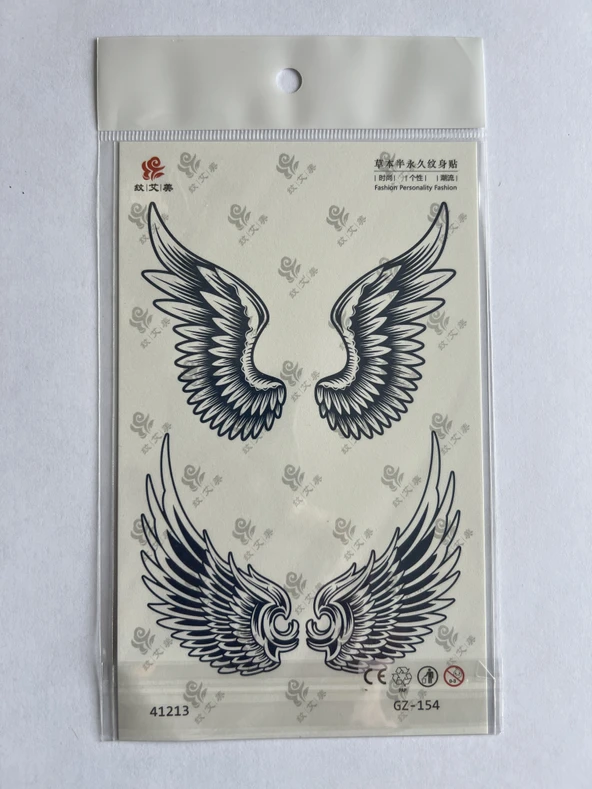 Kanat 18x11 cm 1 Aylık Yarı Kalıcı Yapıştırma Geçici Dövme ürün görseli 1