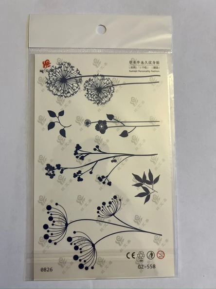 Zarif Çiçekler 18x11 cm  Yarı Kalıcı Hayalet Geçici Dövme Yapıştırma Dövme ürün görseli 1