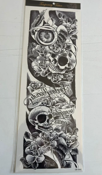 İskelet Gül 1 Hafta Kalıcı Tam Kol Kaplama Bacak Yapıştırma Geçici Dövme 46 CM ürün görseli 1