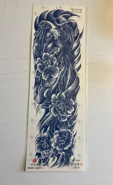 Kartal Çiçek 3 Hafta Kalıcı Tam Kol Bacak Kaplama Yapıştırma Geçici Dövme 46 CM ürün görseli 1