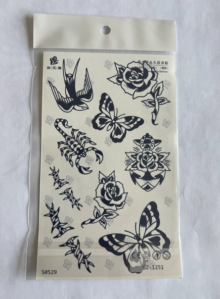 Akrep Kuş Kelebek Gül 18x11 cm Yarı Kalıcı Geçici Dövme ürün görseli 1