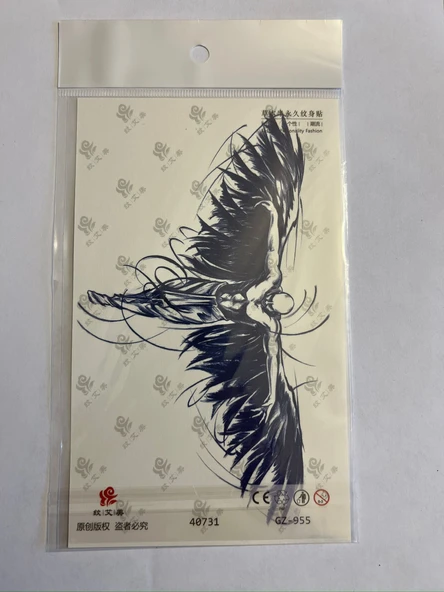 Kanat 18x11 cm  1 Aylık Yarı Kalıcı Yapıştırma Geçici Dövme ürün görseli 1