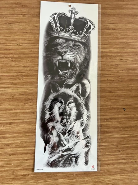 Aslan Kurt 1 Hafta Kalıcı Tam Kol Bacak Yapıştırma Geçici Dövme 46 CM ürün görseli 1