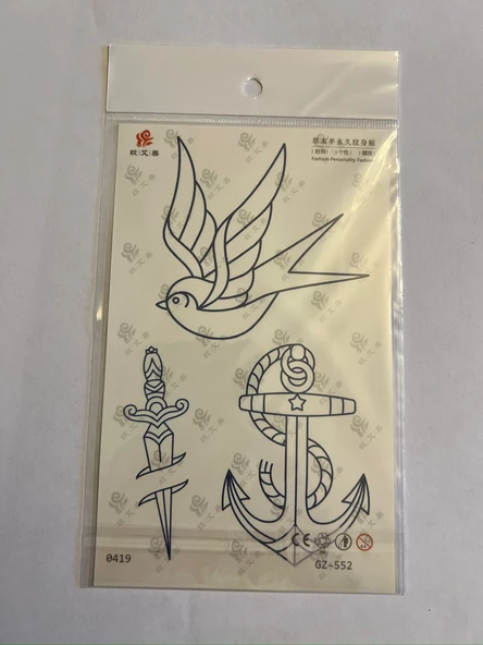 Kuş Hançer 18x11 cm  Yarı Kalıcı Hayalet Geçici Dövme Yapıştırma Dövme ürün görseli 1