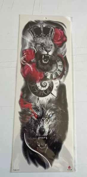 Aslan Kurt 1 Hafta Kalıcı Tam Kol Kaplama Bacak Yapıştırma Geçici Dövme 46 CM ürün görseli 1