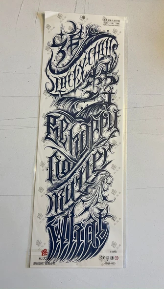 Gotik Yazılar 3 Hafta Kalıcı Tam Kol Bacak Kaplama Yapıştırma Geçici Dövme 46 CM ürün görseli 1