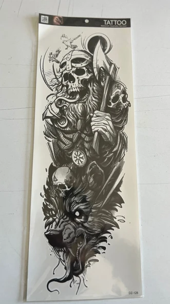 Baltalı Kuru Kafa 1 Hafta Kalıcı Tam Kol Bacak Yapıştırma Geçici Dövme 46 CM ürün görseli 1