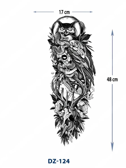 Baykuş 1 Hafta Kalıcı Tam Kol Bacak Yapıştırma Geçici Dövme 46 CM ürün görseli 1
