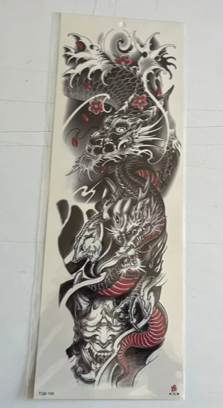 Sinirli Dragon 1 Hafta Kalıcı Tam Kol Bacak Yapıştırma Geçici Dövme 46 CM ürün görseli 1