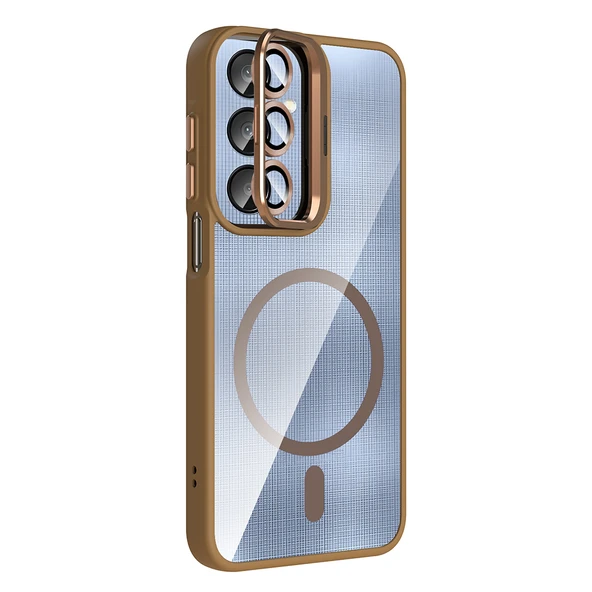 Samsung Galaxy A25 Kılıf Standlı ve Kamera Lens Hediyeli M-Safe Şarj Özellikli Etro Kapak - Resim 4