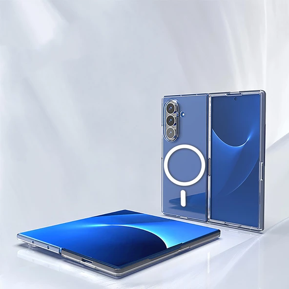 Galaxy Z Fold 6 Kılıf Magsafe Şarj Özellikli Şeffaf Kamera Çerçeveli Porto Kapak - Resim 4