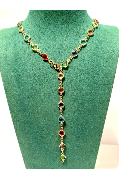 Monalisa Home  Lüks Figürlü Gösterişli Renkli Taşlı Y Kolye ürün görseli 1