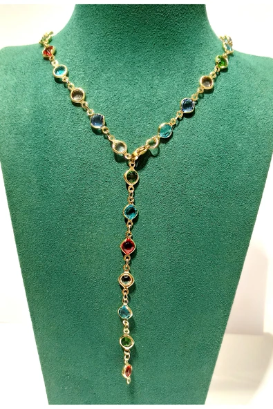 Monalisa Home  Lüks Figürlü Gösterişli Renkli Taşlı Y Kolye ürün görseli