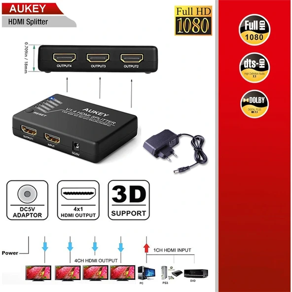 Daytona Aukey Ha-h02 4'lü Hdmı Çoklayıcı,fhd 4k/3d - 1