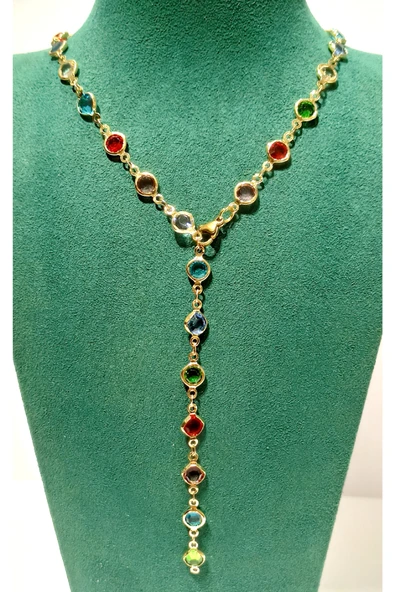 Monalisa Home  Lüks Figürlü Gösterişli Renkli Taşlı Y Kolye ürün görseli 1